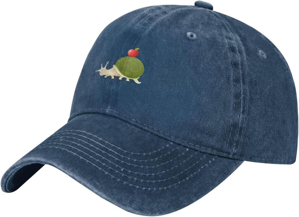 Snail Carrying Apple Embroidered Baseball Cap Distressed Denim Adjustable Cotton Hat Casual Unisex