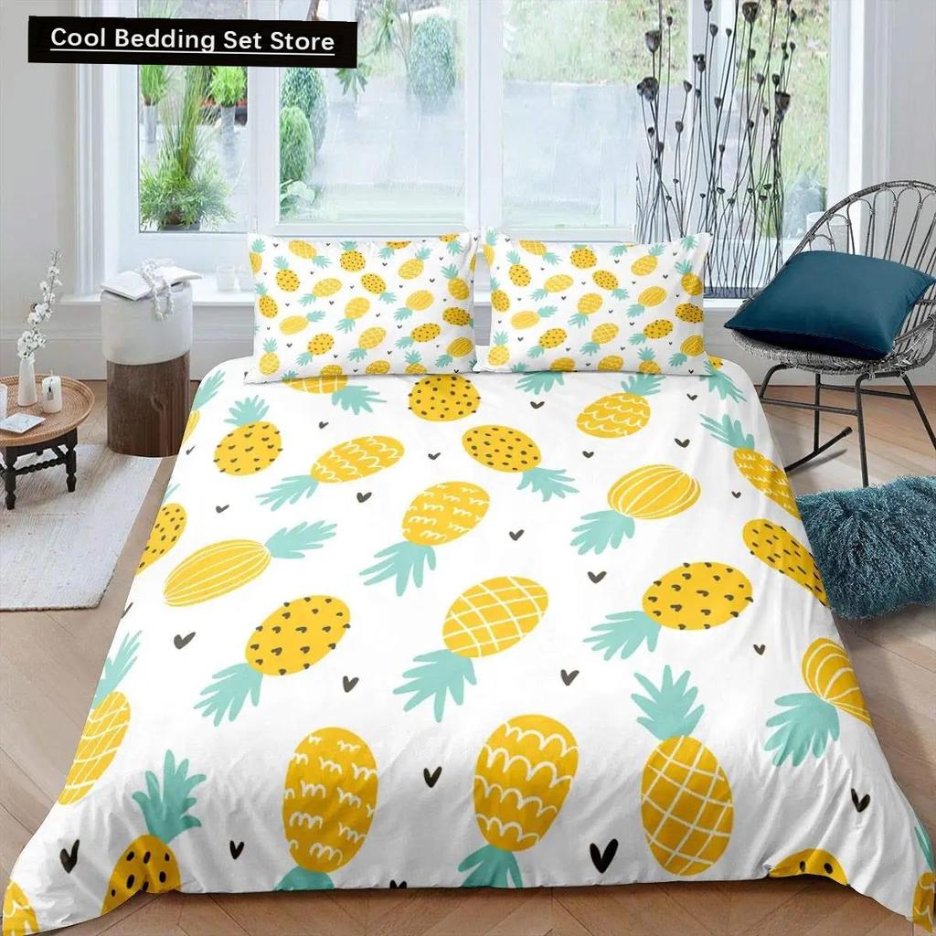 Comforter Pineapple King Size Yellow Geometric Pineapple Bedding Set Seaside Beach Theme Fruit Printed Comforter
