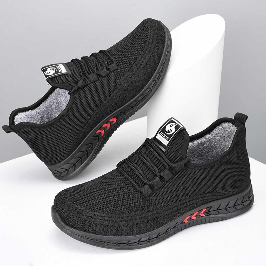 Winter Plush Thick Men's Shoes with Anti Slip Soft Sole Dad's Casual Sports Cotton Shoes