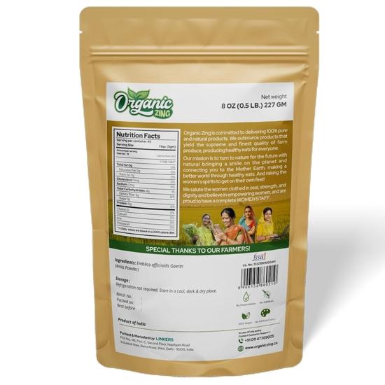 Organic Zing Amla Powder, Indian Gooseberry for Drinking, Eating/Phyllanthus Emblica inn/Product of India - 227gm Resalable Pack (Pack of 1)