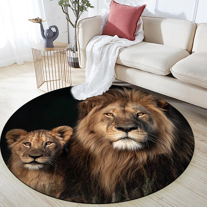 Black Lion pattern round rug,Carpet Rug for Living Room Bedroom Sofa Playroom Decor,Non-slip Floor Mat,Holiday Gifts and Birthday Gifts