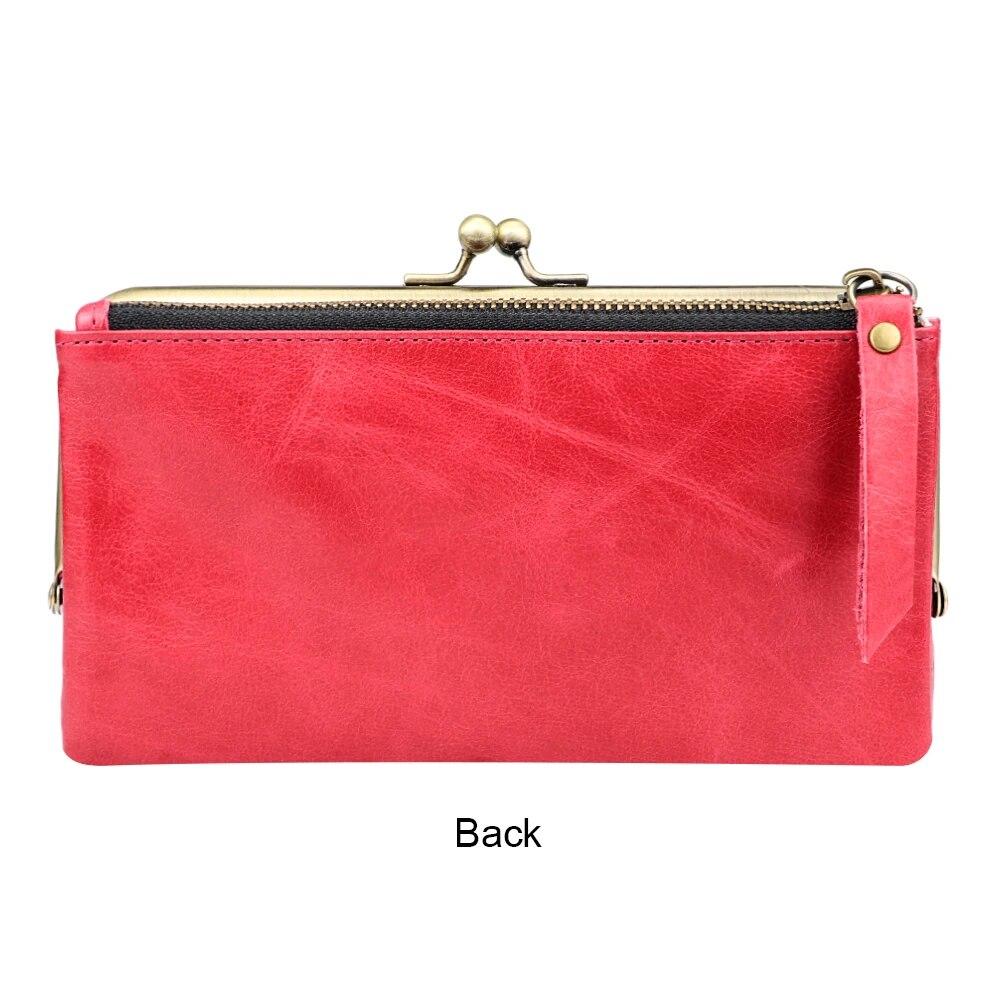Royal Bagger Retro Long Wallet for Women Genuine Cow Leather Clutch Coin Purse Large Capacity Card Holder with Kiss Lock 1497