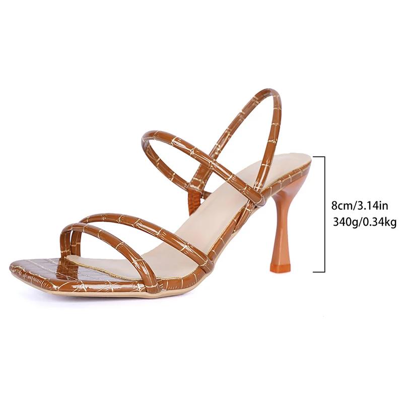 Fashion Square Toe High Heels Sandals for Women Summer Fashion Plaid Pattern Stiletto Heel Pumps Woman Elegant Thin Straps Party Shoes