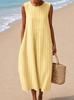 Sleeveless dress 26 new shrink pleated large version loose casual round neck digital printing - bamboo hemp