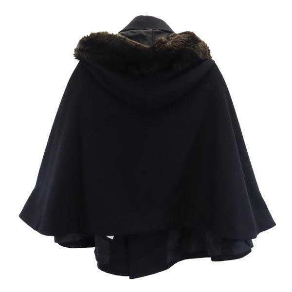 Y's Made In Japan Wool Blend With Fur Poncho 1 Black Cloak Women Used