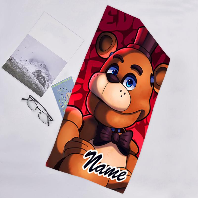 1pc Freddy Bear2 Beach Towel with Custom Name, Beach/Swimming/Bath/Picnic/Camping Towel, Suitable for Seaside Beaches