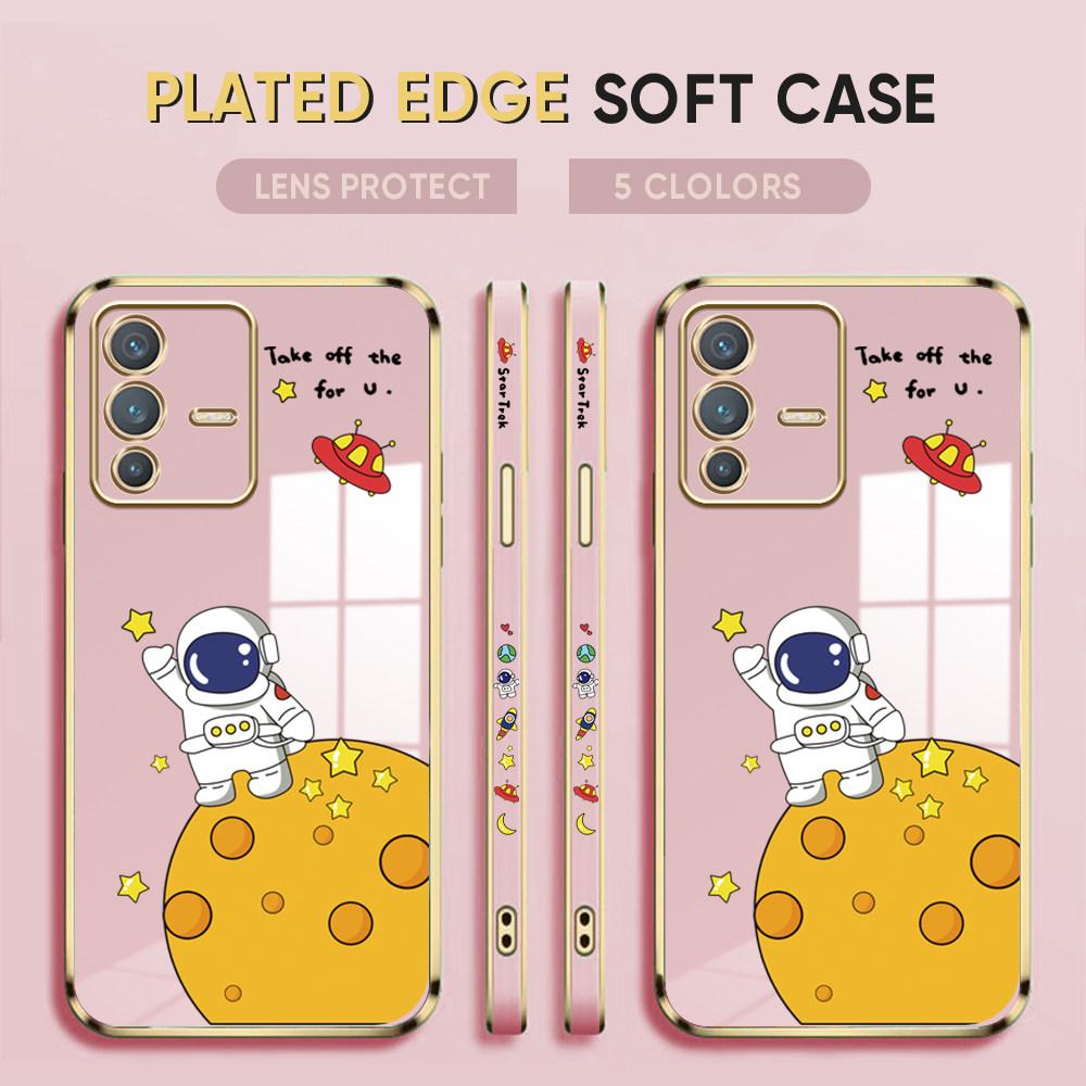 For Honor 90 70 50 X7a X9a P30 Pro P40 Lite Infinix Hot 40i 30i Vivo Y22 Y18 V30 Pro V40 Soft Plated TPU Cartoon Astronaut Phone Casing