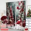 2pcs 2D flat printing Christmas Party Curtain Green Pine Trees_ and Red Gift Machine Washable Fabric Without Electricity