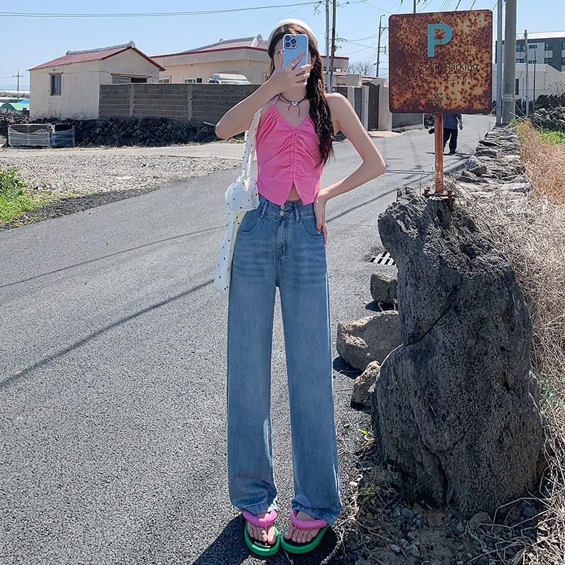 

Summer 2025 Women s Tencel Wide-Leg High-Waisted Jeans - Slimming, Ice Silk, Floor-Length, Straight, Loose Fit 2X Large