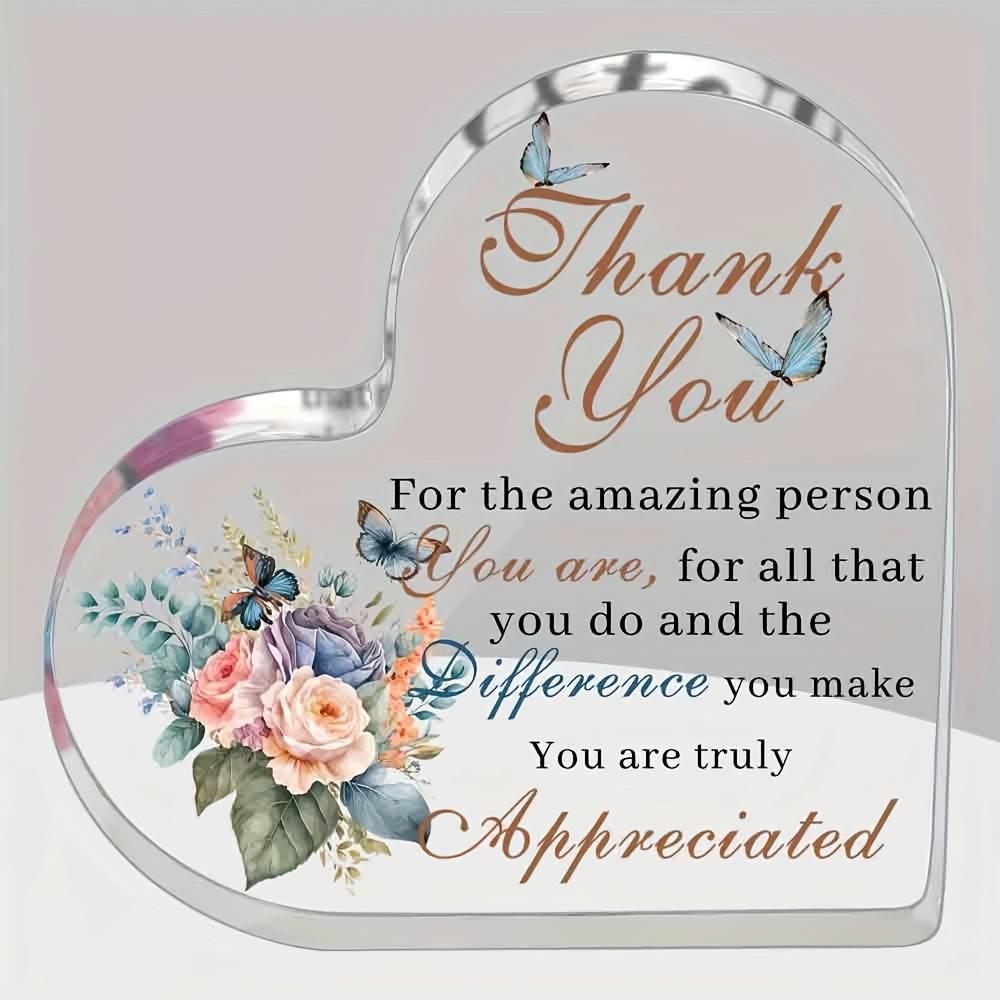 

Inspirational Quote Desk Decor - Heart-Shaped Acrylic Plaque with Floral & Butterfly Design, Thank You for The Amazing Person You Are Appreciation 10*10cm