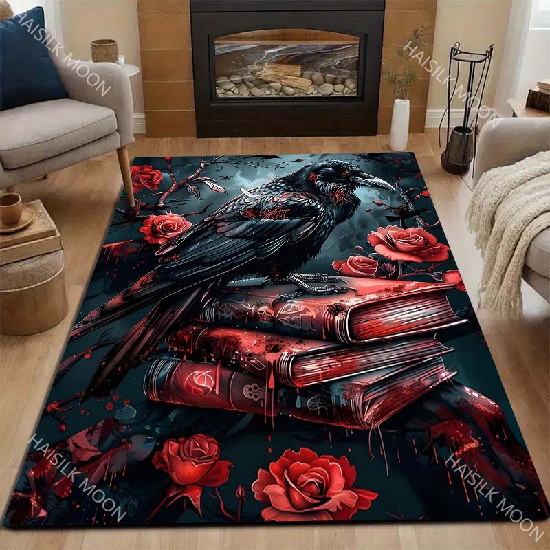 1PC raven blood roses spellbooks gothic Print Carpet for Living Room Bedroom Sofa Home Decor Rus Non-slip Floor Mat Luxury Gift
