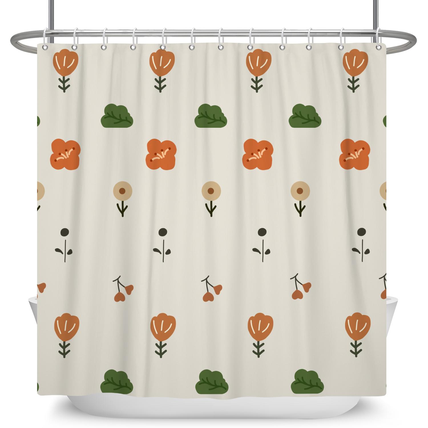 

Boho Floral Shower Curtain Minimalist Flower Leaf Print Waterproof Bath Curtain For Bathroom Decor Polyester With Hooks Included W60H190(CM)-1 Pcs