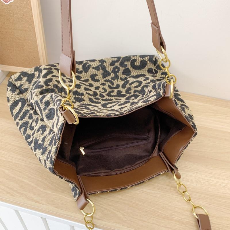 Große Kapazität Leopardenmuster Tasche Damen Herbst neu vielseitig Retro Canvas Tragetasche Pendler Umhängetasche