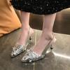 Fashion Sandals Stiletto Heels Fashion Womens Shoes 2025 Bling Bling Suit Female Beige  Luxury High Silver Bright Comfort Elastic Band