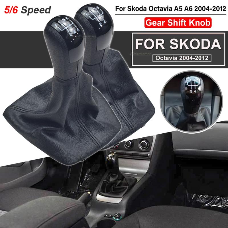 For Skoda Octavia 2 A5 A6 2004 2005 2006 2007 2008 2009 2010 2011 2012 2013 5/6 Speed Gear Lever Stick Shift Knob Leather Boot