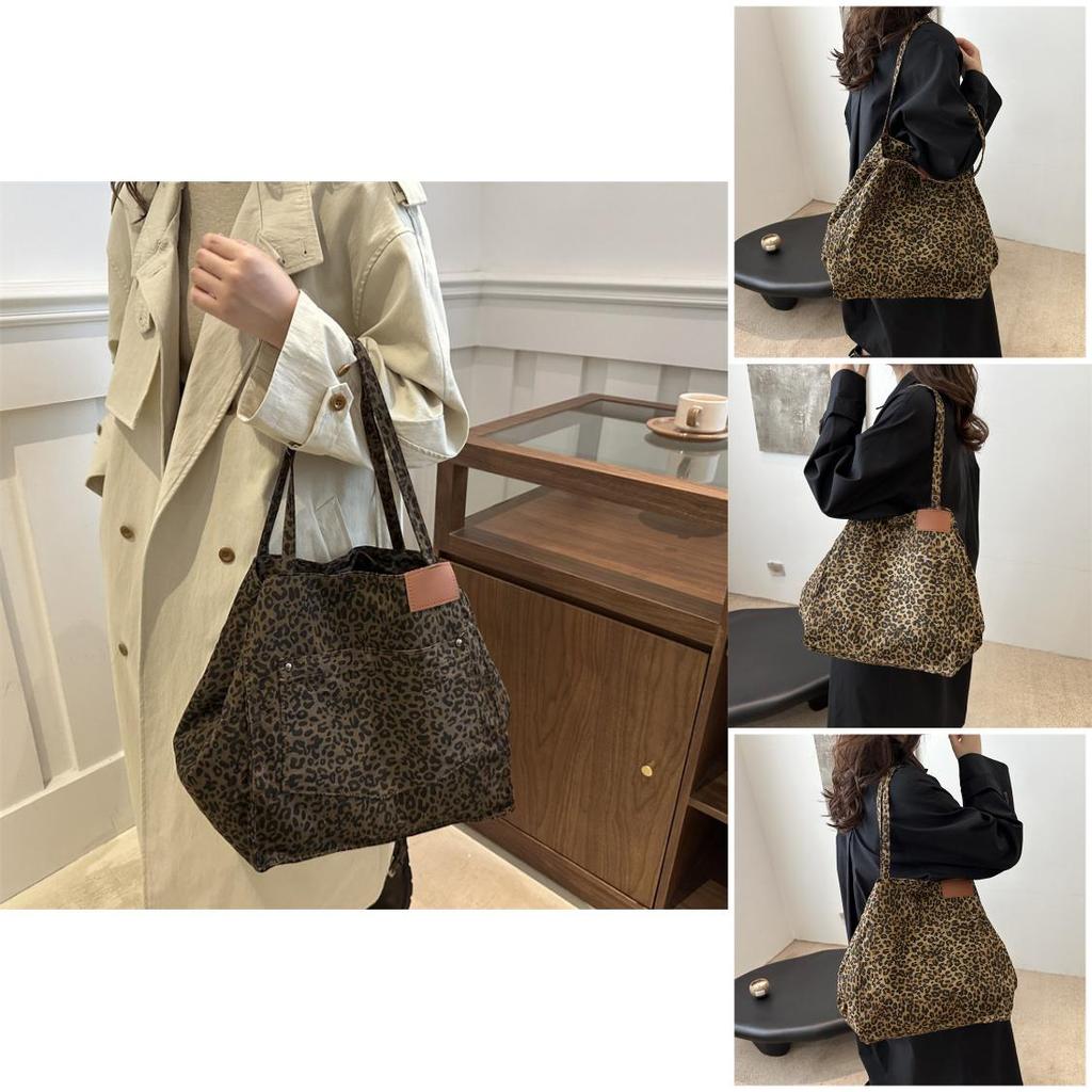 Chic Retro Leopard Print Shoulder Bag Stylish Fall 2024 Large Capacity Tote Handbag