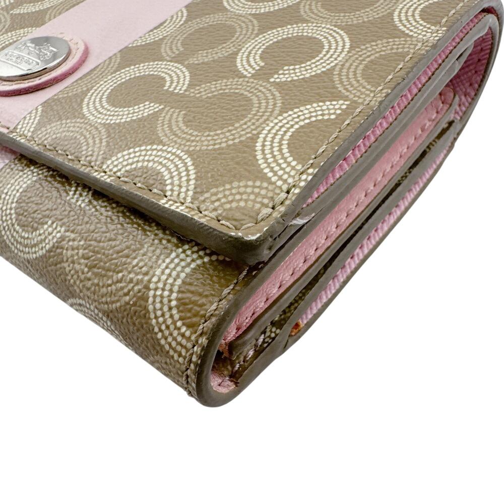 COACH compact Op art PVC Bifold Wallet beige PVC Used