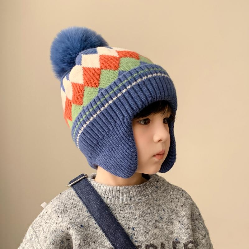 Autumn And Winter Boys And Girls Windproof Earmuffs Baby Knitted Thick Wool Hat Children'S Warm Hat