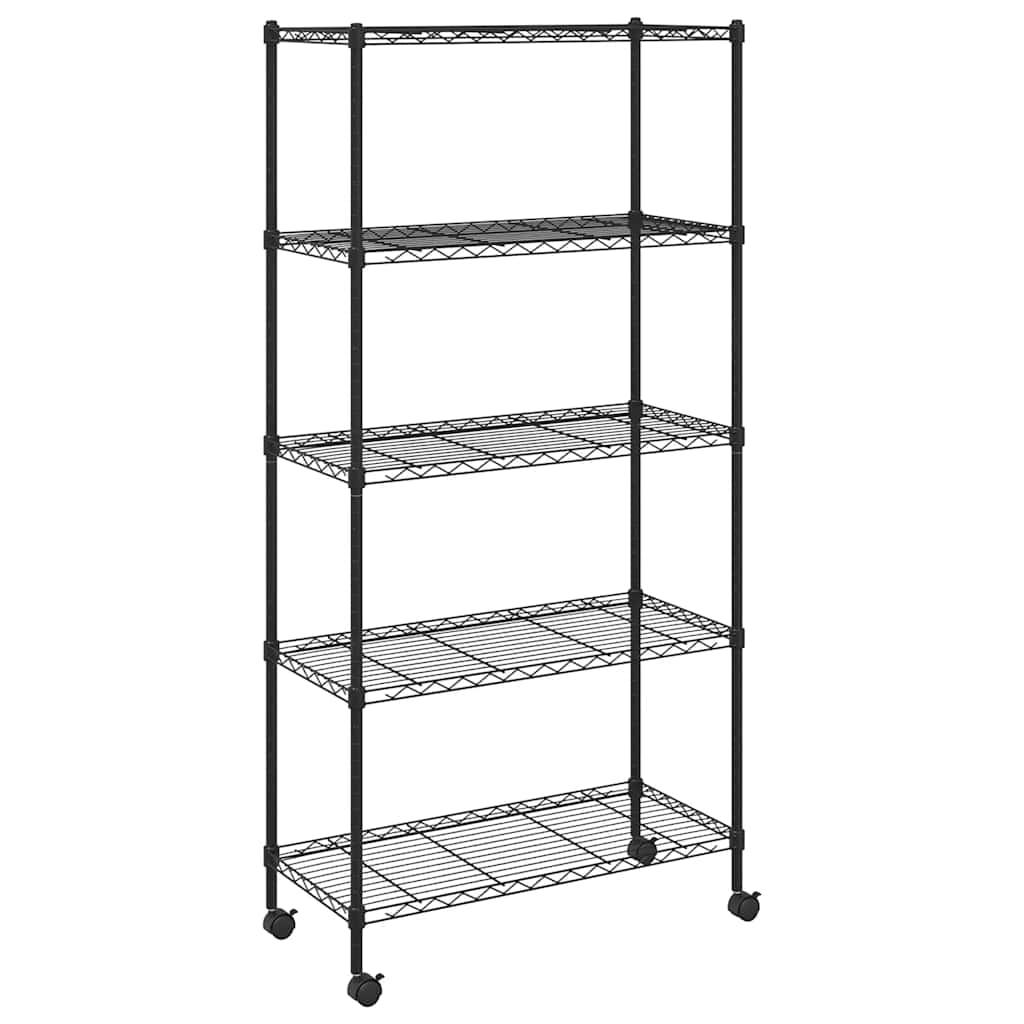 Storage Shelving Unit with 5 Shelves and Casters 75 x 35 x 155 cm Black 250 kg Capacity