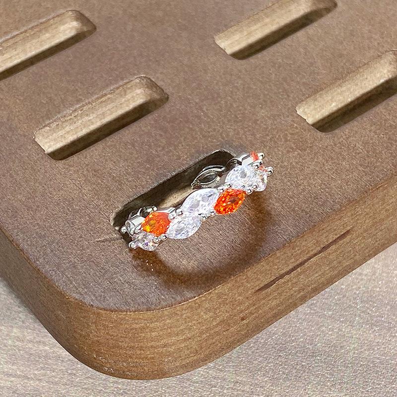 Small Fresh Orange Red Colored Treasure Zircon Row Diamond Opening Ring Light Luxury High Sense Niche Personality Stacked Ring Woman