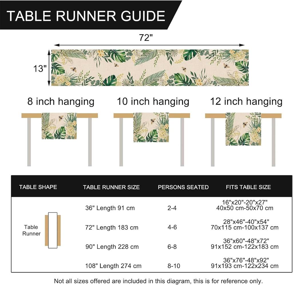 Spring Summer Palm Leaves Bee Linen Table Runner Party Decor Tropical Green Plant Kitchen Dining Table Runner Home Decorations