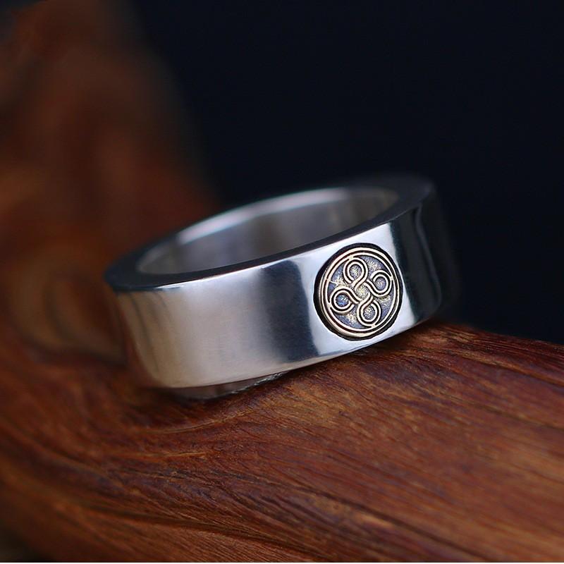 Adjustable Open Ring Men Women Sterling Retro Geometric Infinity Wheel Design Handmade Statement Jewelry