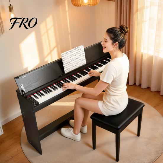 Piano Eléctrico con Soporte 88 Teclas Digitales Triple Pedal Compatible con Bluetooth y USB MIDI, Teclas Sensibles al Tacto, Jack Inteligente para Auriculares, Pantalla LED,