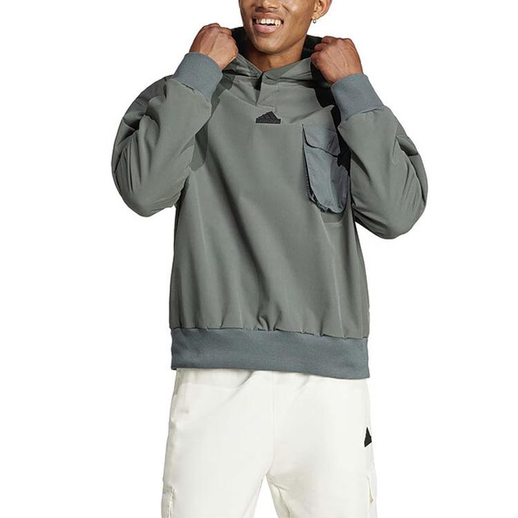 adidas Kapuzenpullover Buchstabenlogo Überschnittene Schultern Langarm-Sweatshirt Herren-Sweatshirt Grau Grün IR5182