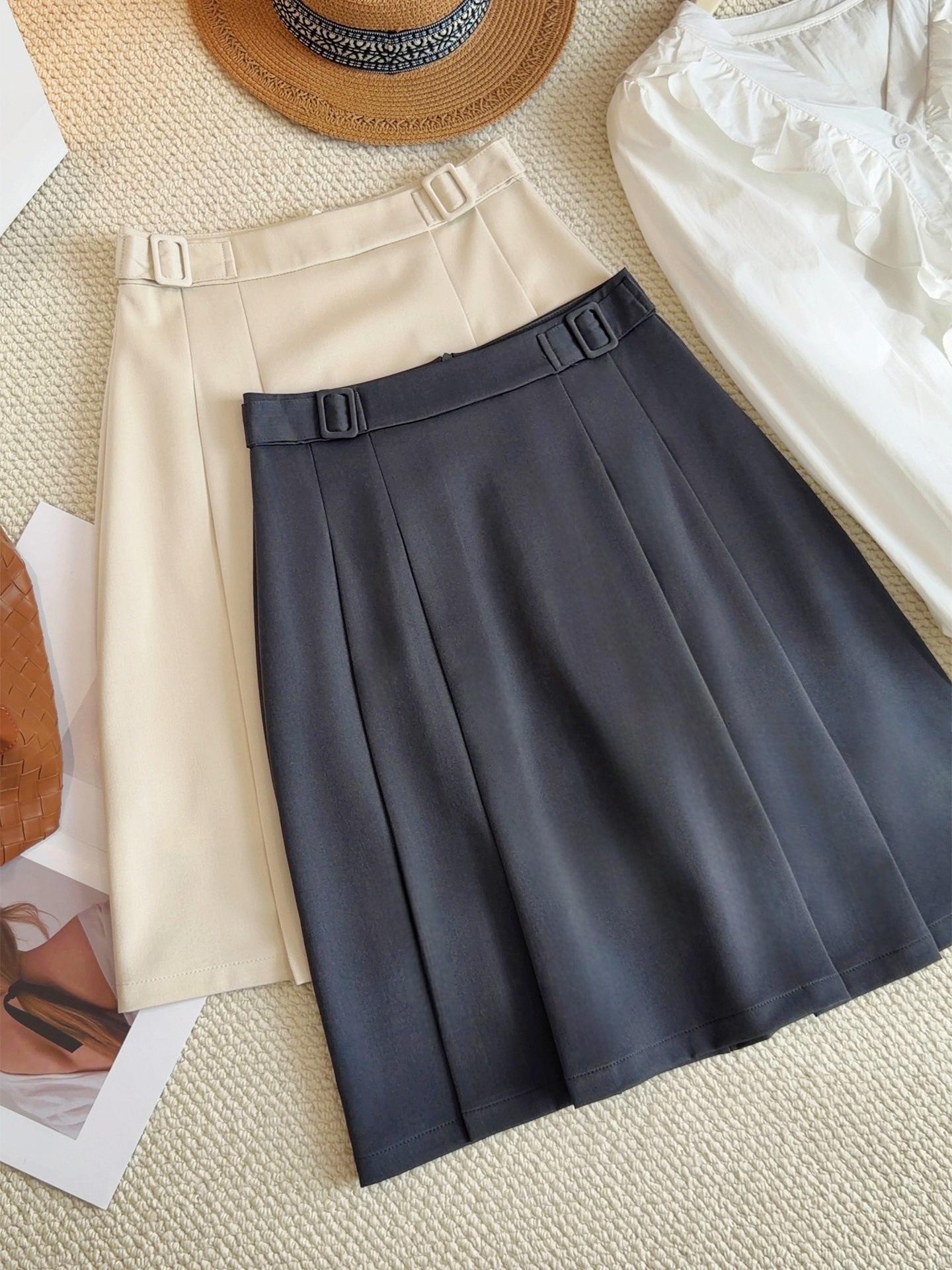 2026 Spring Korean A-Line Pleated Midi Skirt – High-Waisted, Slimming Fit for Women Medium