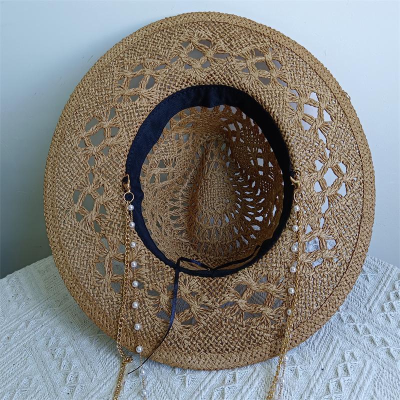 White Malan Flower Straw Hat Punk Pearl Chain Diy Supports All Kinds Of Hat Customization New Punk Hats For Men And Women