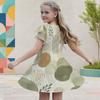 Girls Multicolor Printed Round Neck Flutter Sleeve A Line Flared Dress