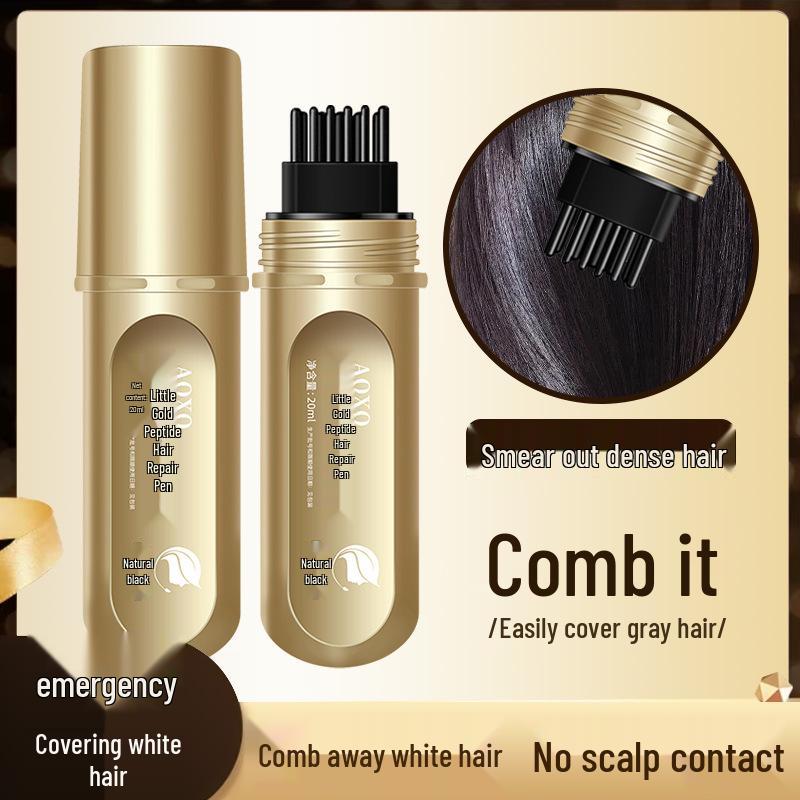 AOXO Little Gold Tube Peptide Hair Dye Comb: Plant-Based, Disposable White Hair Coverage and Styling, Gentle on Hair.