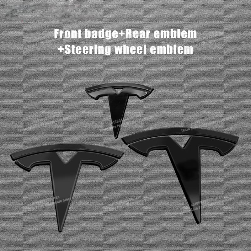 

3Pcs For Tesla Model 3 Model Y Auto Steering Wheel Center Decal Car Logo Front Hood Grille Rear Trunk Decorate Sticker Accessory Model Y