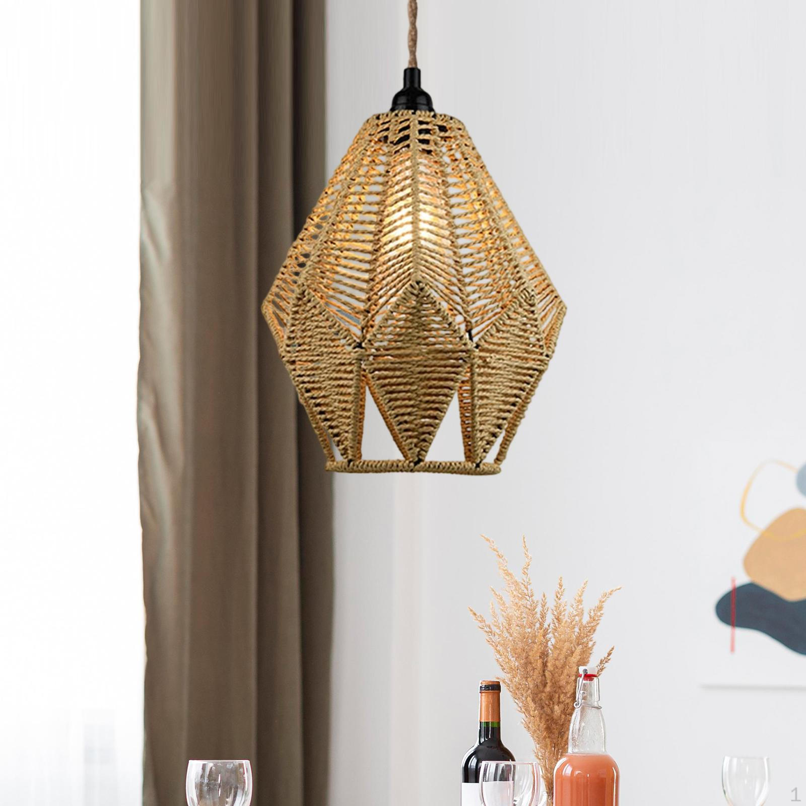 

Woven Paper Rope Lamp Shade Boho Pendant Light Bohemian, Handwoven, Cover Ceiling Lights