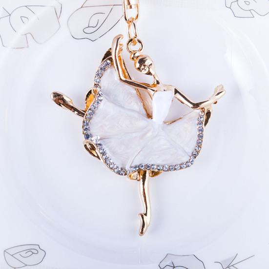 Ballerina Keychain for Women Girls Sparkling Rhinestone Ballet Dancer Keyring Pendant Alloy Bag Charm for Purse Wallet Car Keys