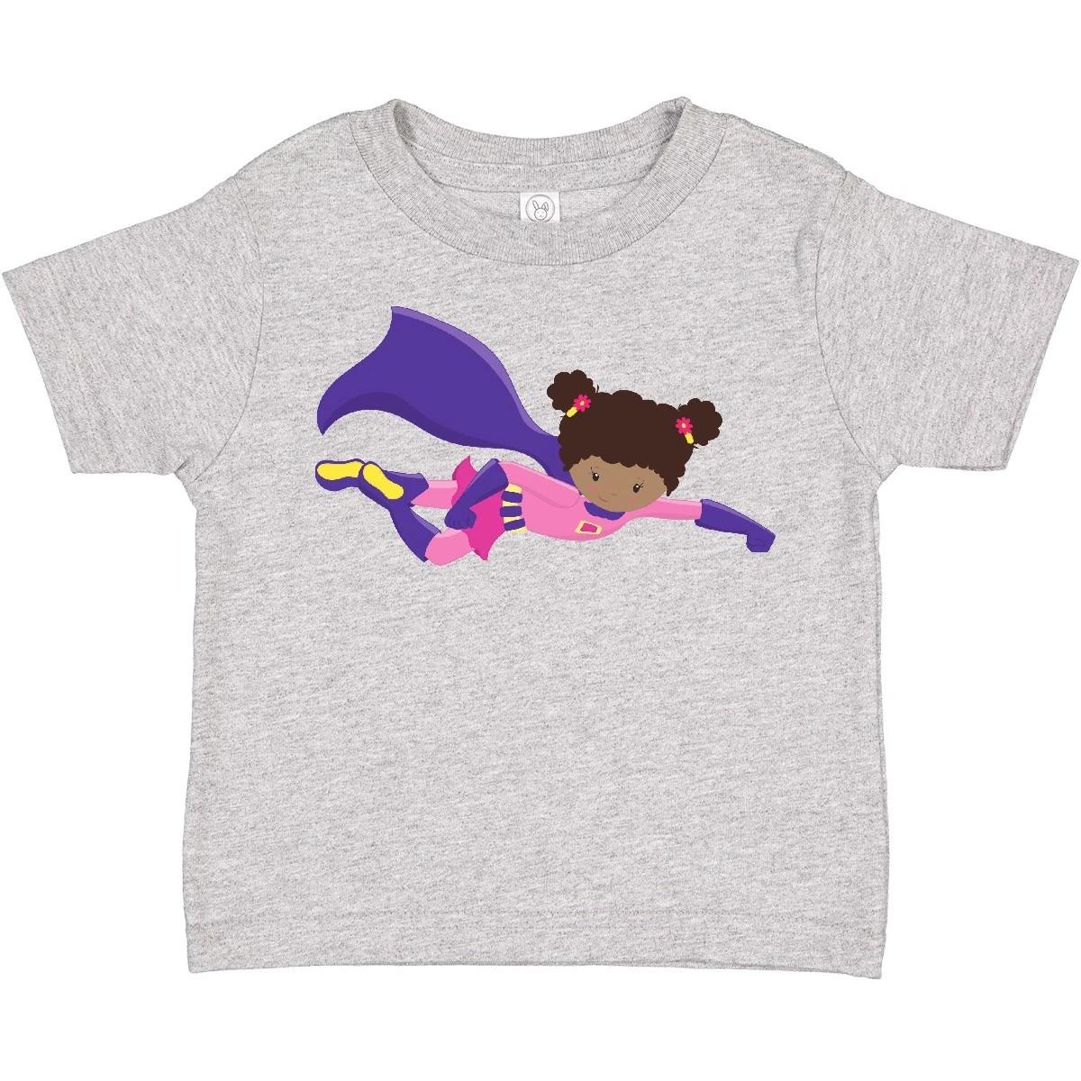 Inktastic African American Girl, Cape, Superhero Girl Toddler kids boys T-Shirt Black Cute 110