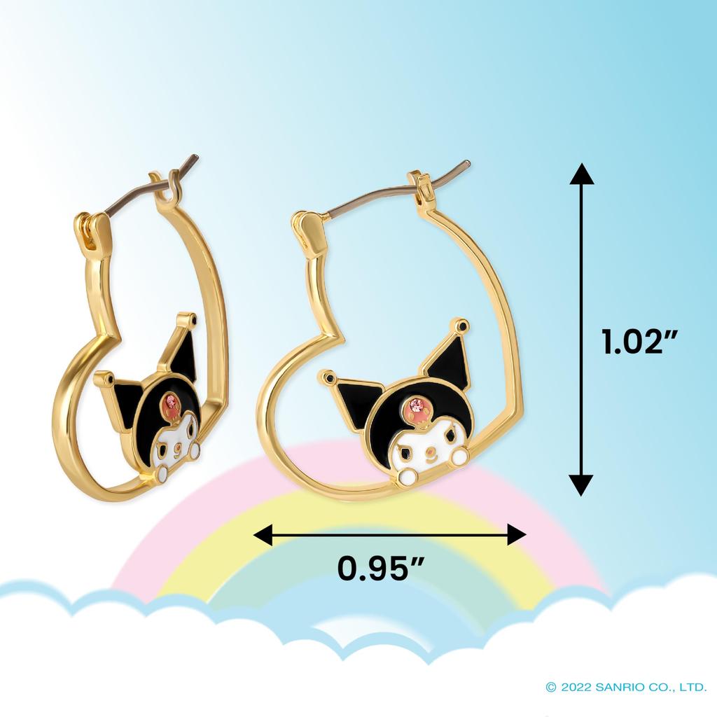 Sanrio Kuromi Gold Tone Flash Kuromi Heart Hoop Officially Licensed Hello Kitty and Kuromi Heart (SANRIO) Women's Earrings, Plated, Earrings, Friends,