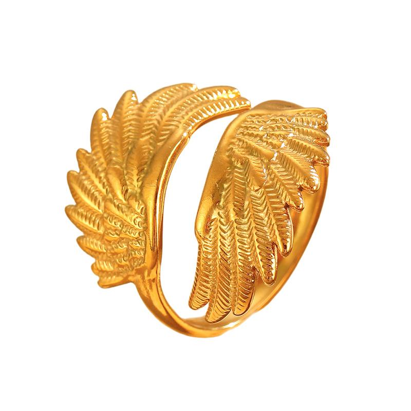 Minimalist 18K Gold Color Plated Angel Wings Peace Dove Wings Open Rings Trendy Waterproof Stainless Steel Jewelry