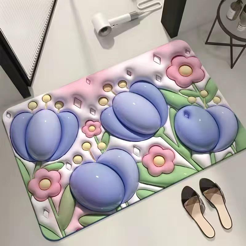 Floor Mat 3D Visual Effect Quick Drying Diatom Mud 40x60cm Flower Pattern Bathroom Anti-slip Floor Mat Daily Use DROPSHIPPING