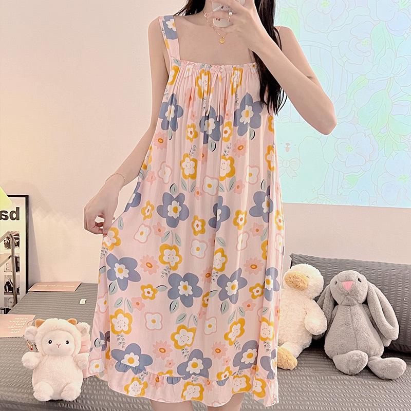 Cotton and Silk Nightgown Women's Spring, Summer and Autumn Casual Short-sleeved Large-size Printed Pajamas Summer Thin High-end Sensitive Cotton Whol