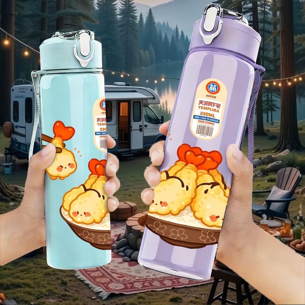 1PC Ramen Cartoon Pattern 750ml Color Plastic Sports Water Bottle Leakproof Flip Straw Lid Suitable for Sports Office Home Use