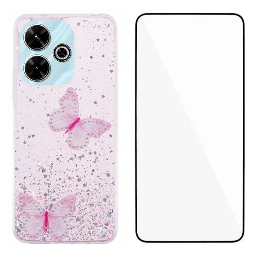 WANLONFENG AW Series for Xiaomi Redmi 13 5G/4G Case with Screen Film TPU Phone Cover PVC Butterfly Epoxy