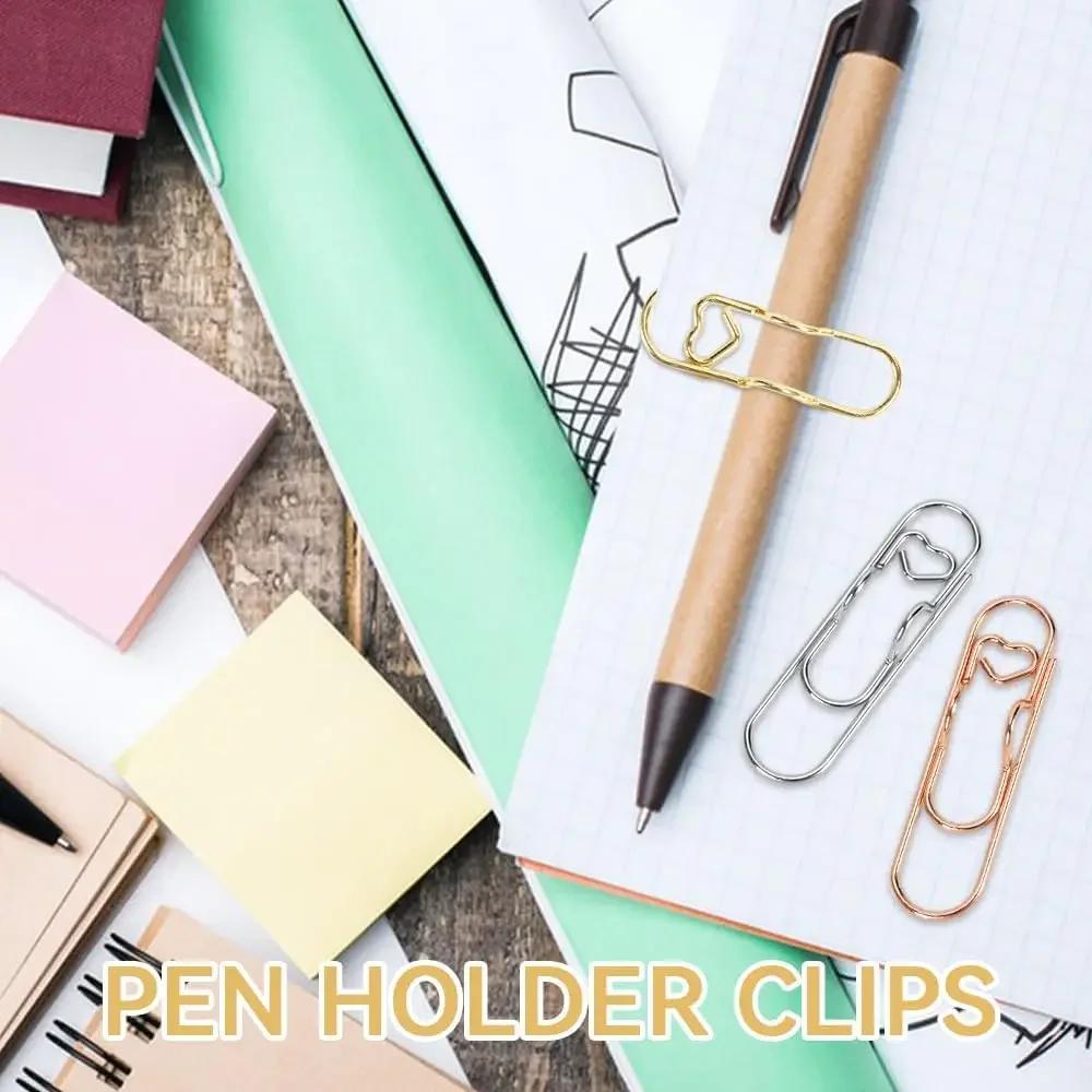 Multifunctional Metal Heart Shaped Clip Bookmark Pen Holder Stationery Notebook Accessory Fixing Base Clip Bookmark Hanger
