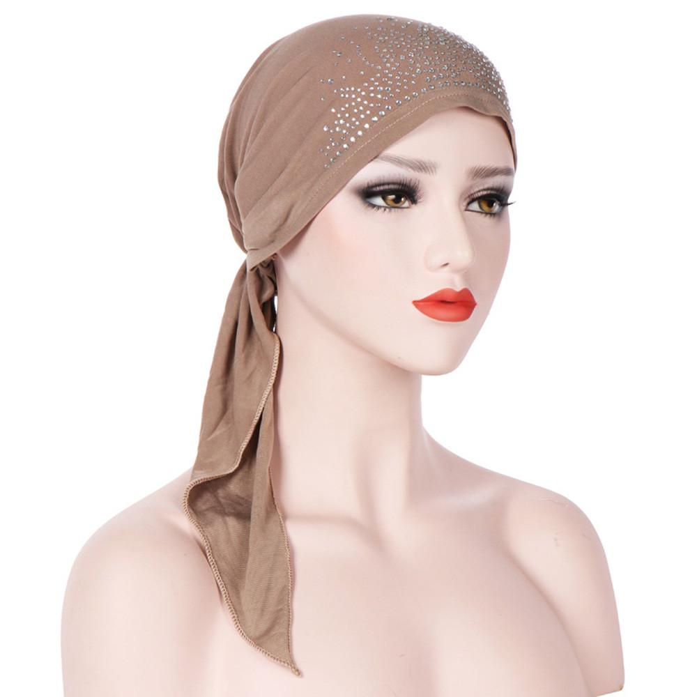 Women India Muslim Stretch Turban Hat Cotton Hair Loss Head Scarf Wrap
