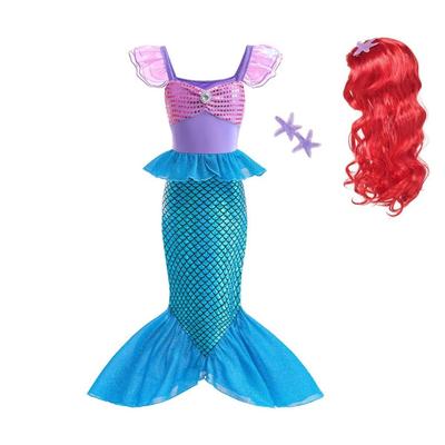 Dressy Daisy Vestido de Cosplay de Sereia para Criança Princesa Ariel Fantasia de Halloween com Tamanho Idades Fantasia para Meninas, Conjunto, Fantasia, Peruca, 130, 8-9