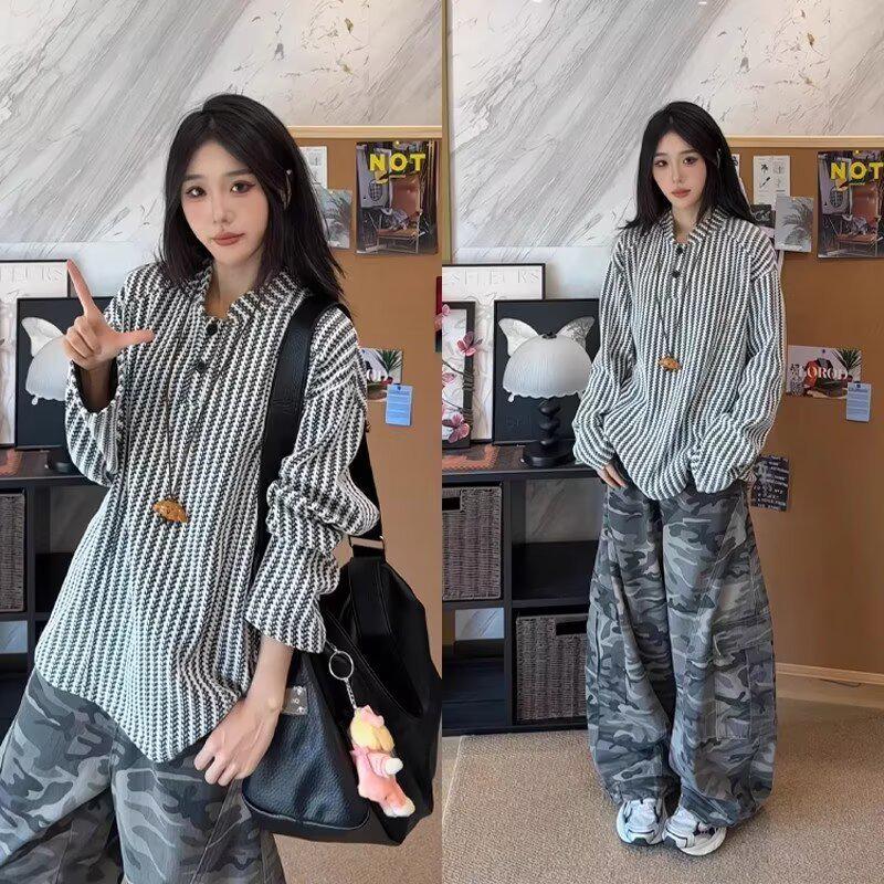 Японский ретро топ с длинным рукавом, осенний, повседневный, шикарный, студенческий 3XL