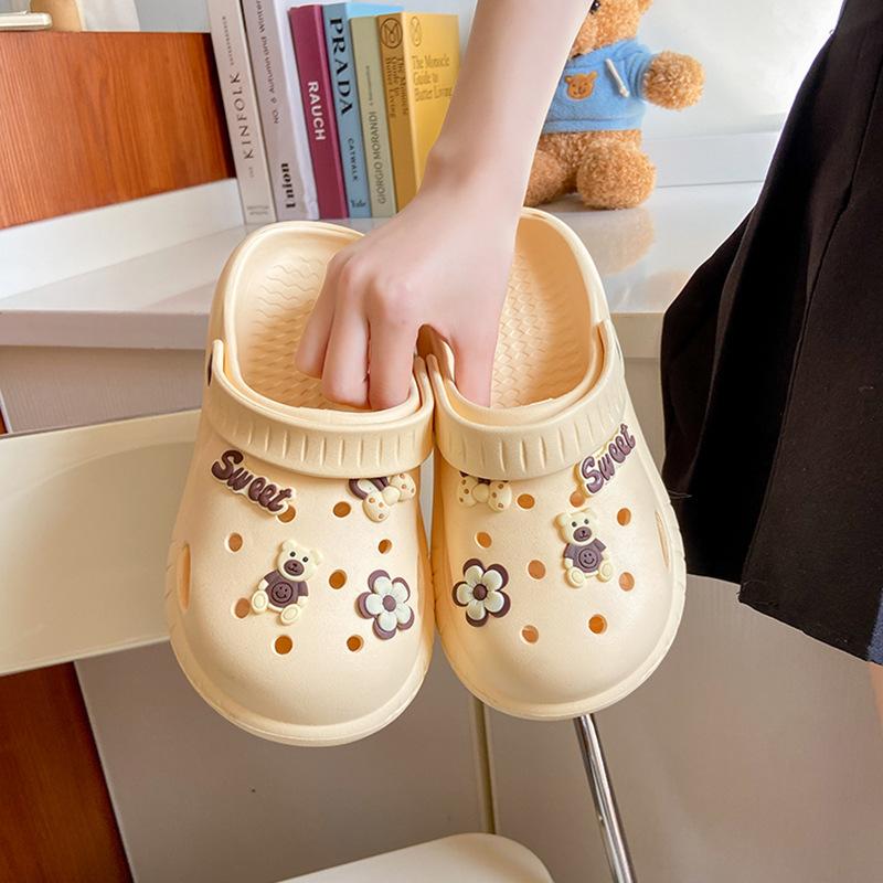 

Туфли с дырочками на толстой подошве, женская летняя одежда, мягкая подошва, нескользящая, новая пляжная сумка, полупрохладные тапочки для женщин 40/41