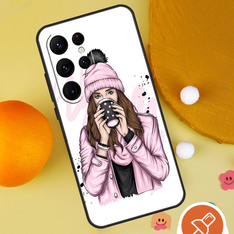 Princess Female Boss Coffee Case For Samsung Galaxy S25 Ultra S24 S23 S22 S21 Ultra S9 S10 S20 Plus S24 FE Funda Cover