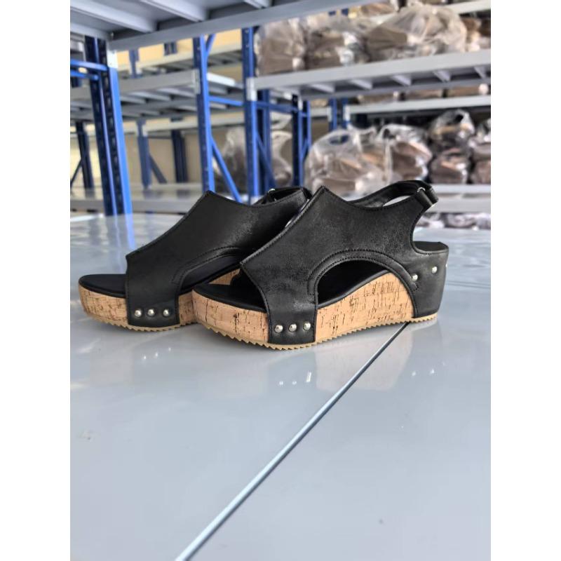 Large size slope heel cool slippers summer new retro platform sandals women's fish mouth muffin slippers