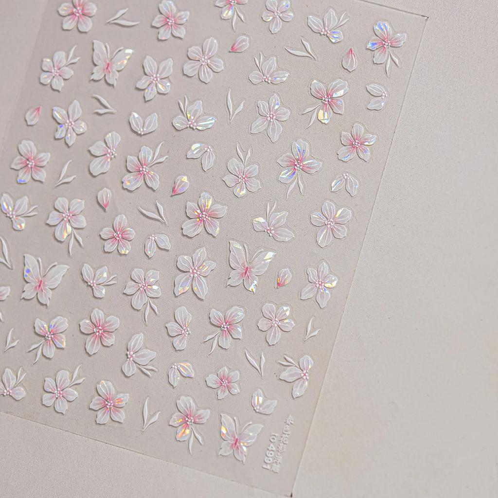 White Flower Gold Leaf Floral Petal Tulip Bloom Charming Retro Metal Soft Self Adhesive 5D Nail Art Sticker Manicure Decal DIY